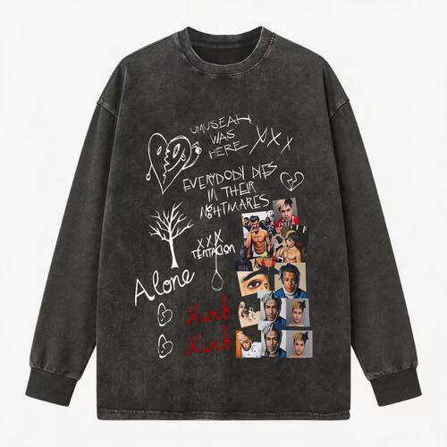 1396XXXTENTACION印花长袖t恤 春秋新款美式嘻哈宽松打底衫