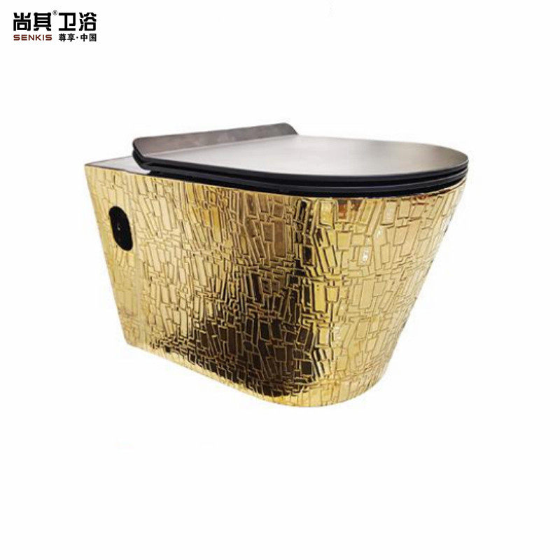个性彩金挂便电镀金挂式坐便土豪金墙排座便器北欧金色坐厕可定制