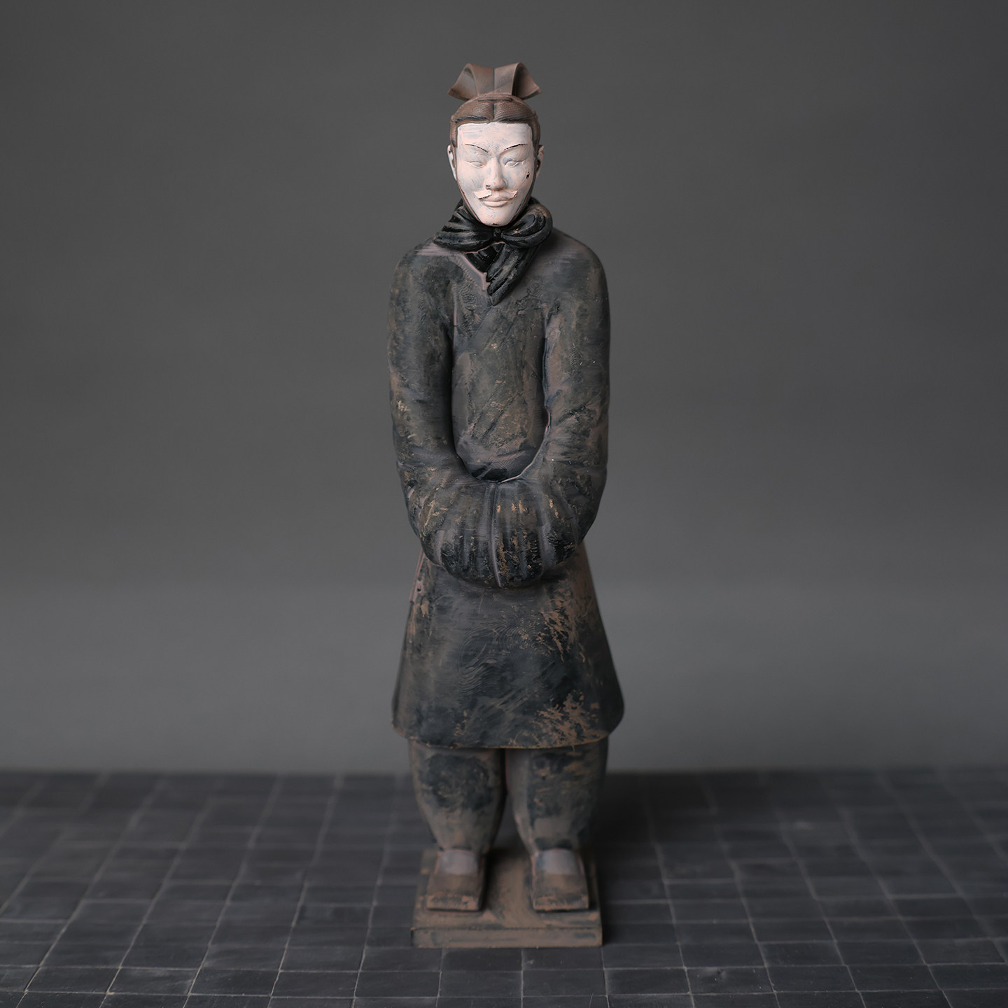 袖手俑彩绘兵马俑雕塑摆件 考古秦俑雕像手办 复古书房装饰艺术品