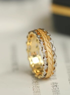 拉丝布布工艺925银镀金戒指