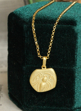 925银镀金磨砂蜜蜂浮雕项链双面佩戴