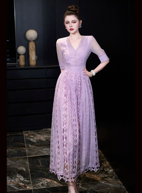 Wome's Dress 2026春夏新款高级感优雅天丝棉镂空绣花短袖连衣裙