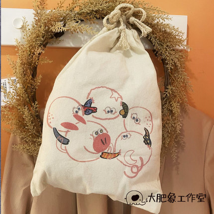 原创出品 帆布袋 大肥象工作室可爱白色卡通帆布单肩包休闲礼物