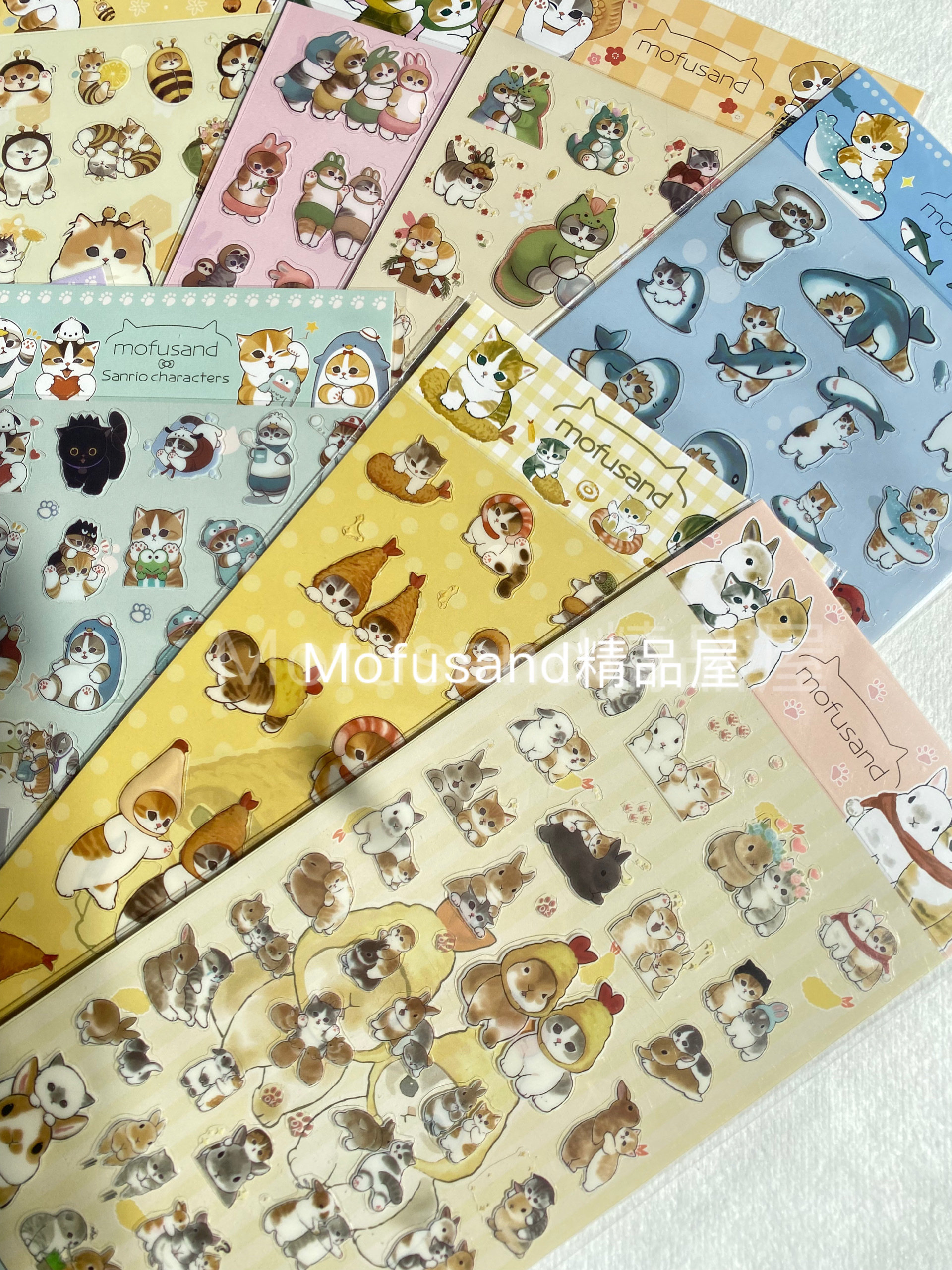 mofusand鲨鱼猫三丽鸥猫咪手帐贴纸可爱装饰贴防水做手工diy咕卡