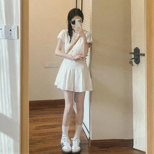 连衣裙女夏季 小个子减龄chic收腰显瘦初恋小白裙 衬衫 白色泡泡袖