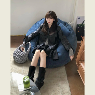 美式复古经典黑色翻领酷帅夹克女春秋季小个子修身机车皮衣外套