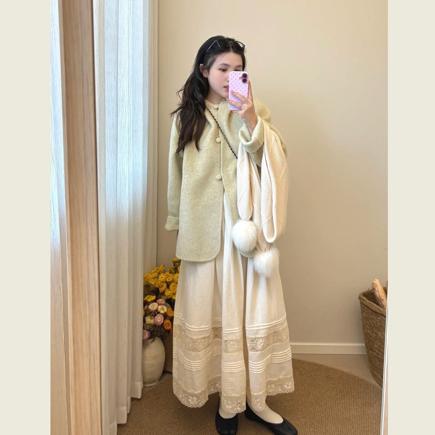 青苹果绿连帽廓形宽松呢子大衣女秋冬季慵懒风休闲减龄毛呢外套