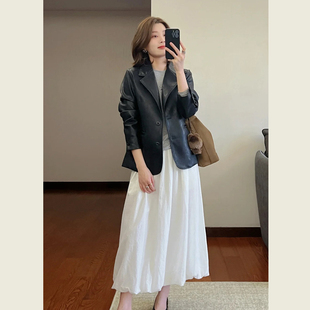 黑色宽松廓形西装 简约高级小个子百搭休闲外套 皮衣外套女春秋季