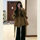 韩系高级感复古咖色小个子毛呢外套女秋冬收腰系带短款 呢子大衣