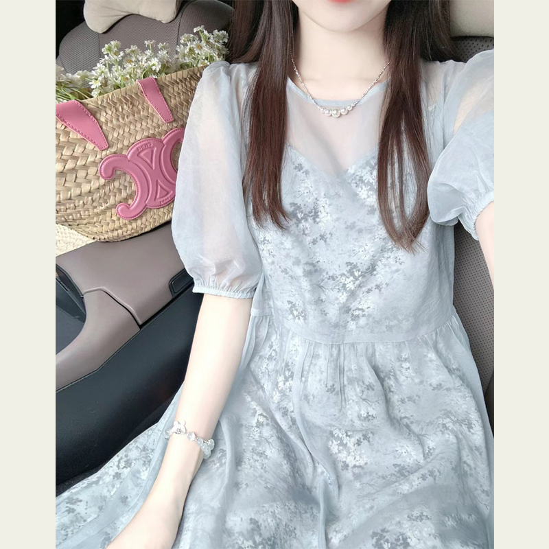 高级感碎花连衣裙女两件套