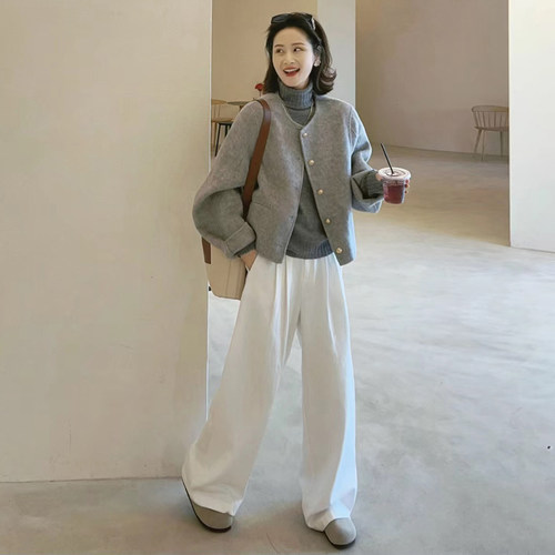 韩系慵懒风小个子短款毛呢外套