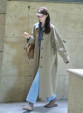 设计感小众翻领单排扣宽松风衣外套女春秋季新款气质休闲长款大衣