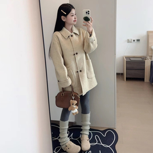 高级设计感双排扣呢子大衣女冬季新款韩版小个子中长款毛呢外套
