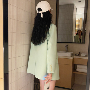 韩版 新款 chic宽松休闲西服 外套女春秋装 高级感绿色小个子西装