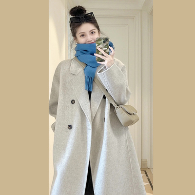 高级感赫本风灰色毛呢外套女