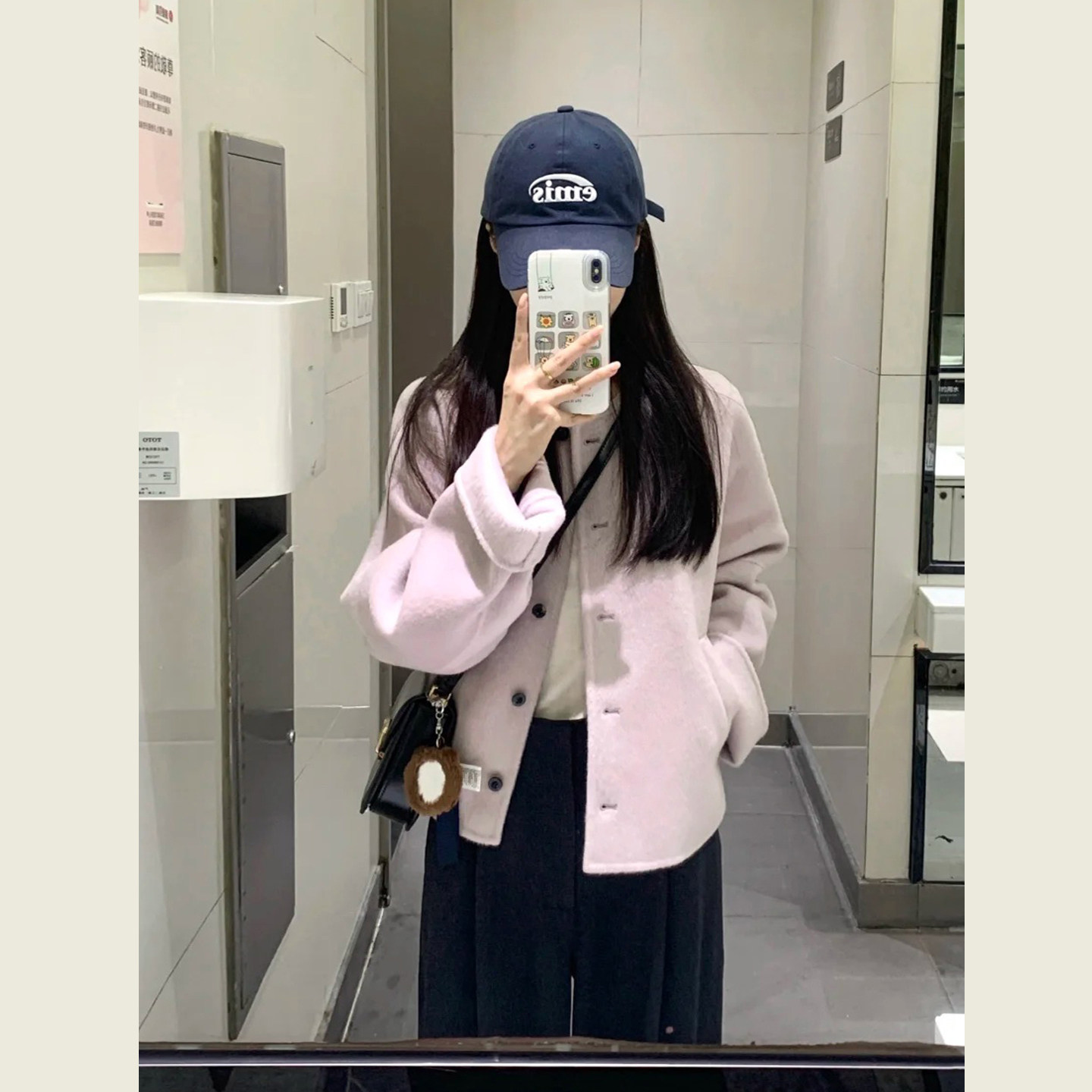 温柔风甜美紫色短款毛呢外套