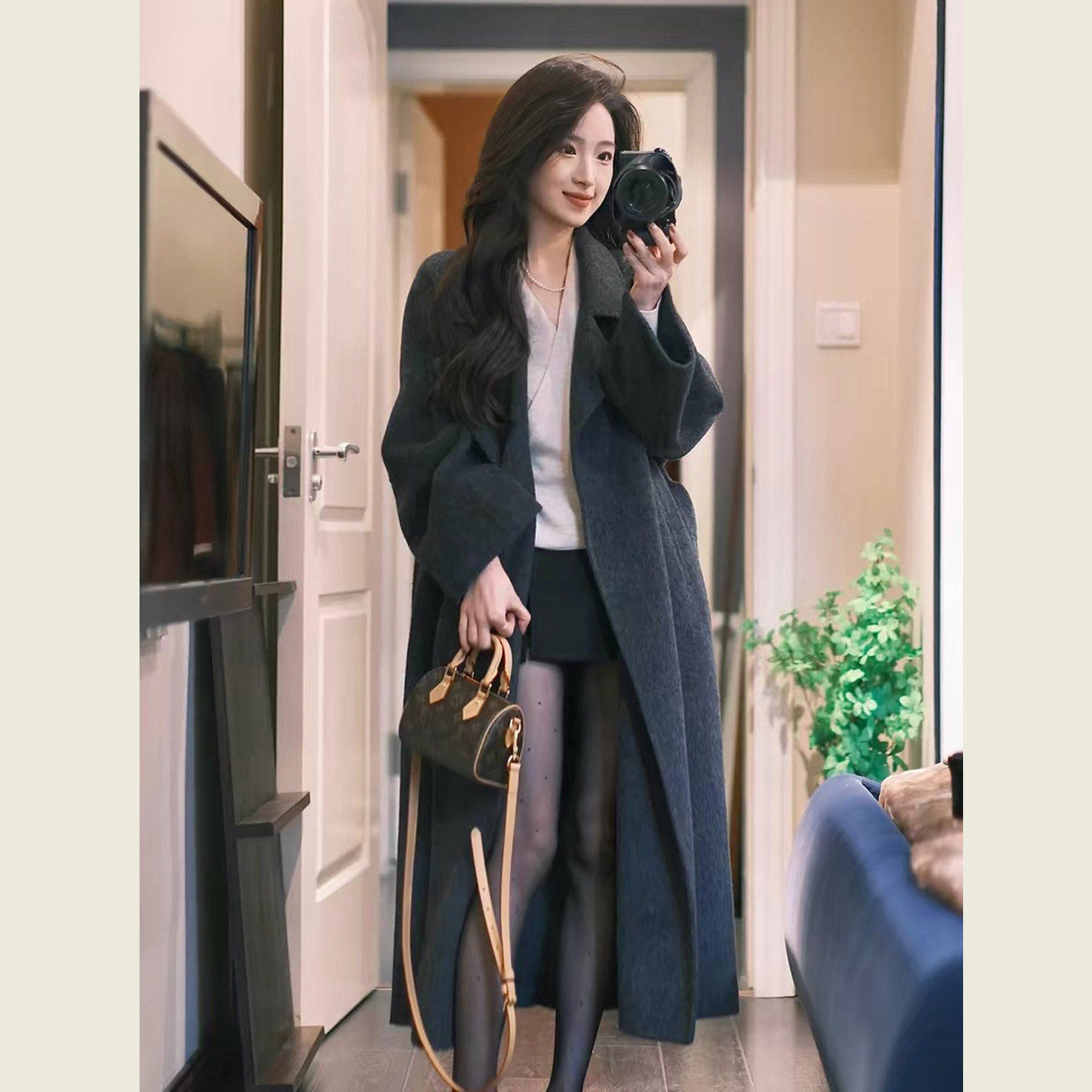 韩系赫本风深灰色毛呢大衣女秋冬季慵懒高级感宽松中长款呢子外套,女装/女士精品,毛呢外套,淘宝优惠券,粉丝福利购,淘宝优惠卷