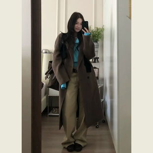 老钱风焦糖驼色双排扣呢子大衣女秋冬季通勤风百搭中长款毛呢外套