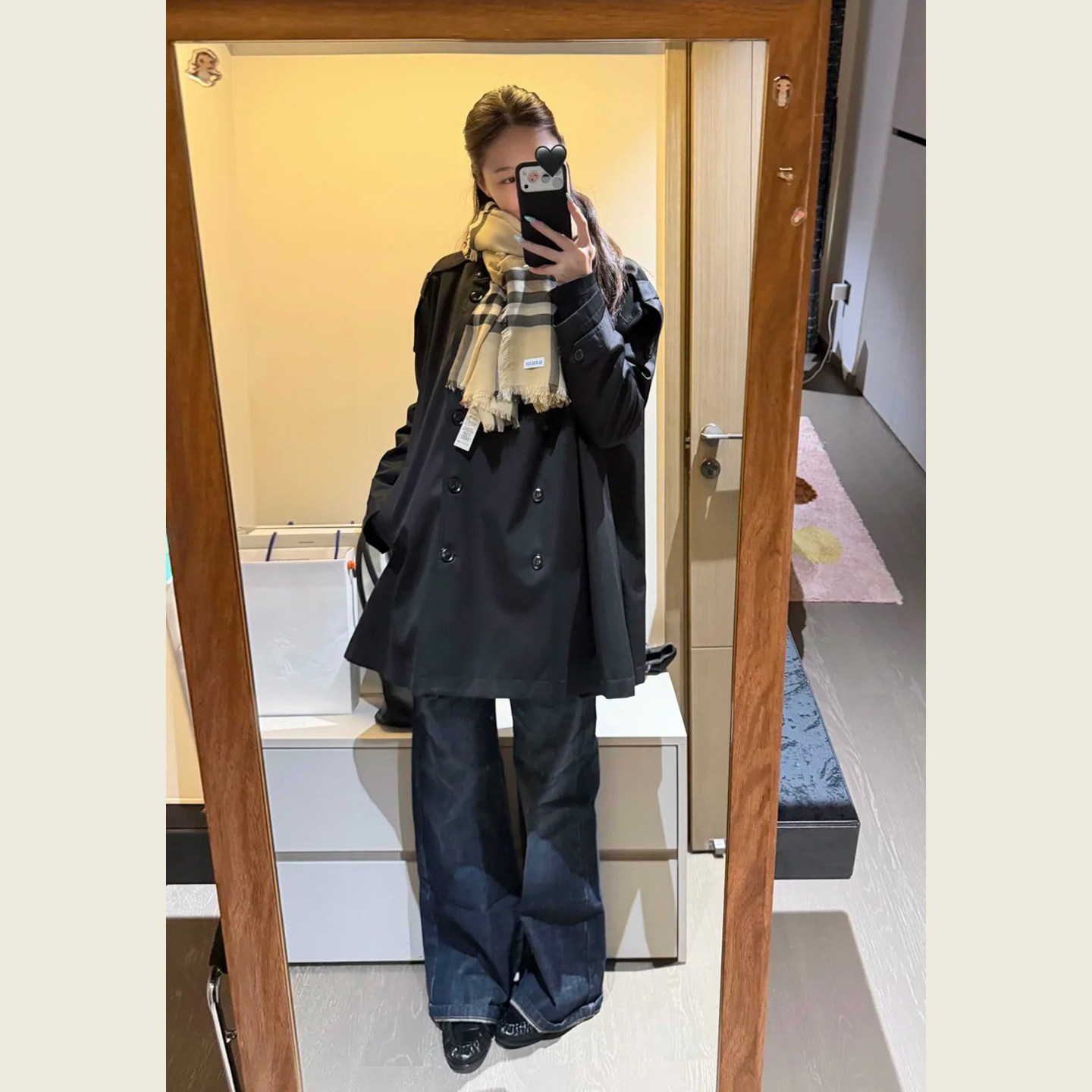 黑色立领双排扣廓形风衣女春秋季小个子斗篷式宽松休闲中长款外套
