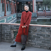 新年战袍订婚礼服红色毛呢套装 女秋冬新中式 外套高腰半身裙两件套