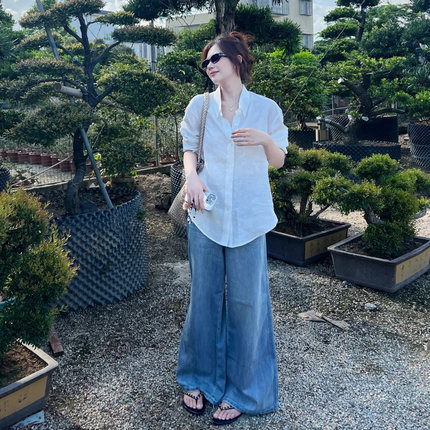 法式polo领白色长袖防晒衬衫女秋季设计感小众宽松显瘦气质上衣