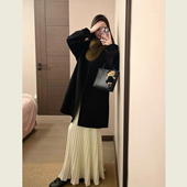 毛呢外套女秋冬季 韩版 赫本风黑色中长款 小个子休闲百搭呢子大衣