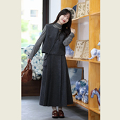 灰色气质通勤设计感套装 女秋冬季 简约打底马甲高腰半身裙三件套