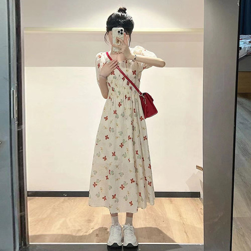 芷澈服饰红色碎花连衣裙女