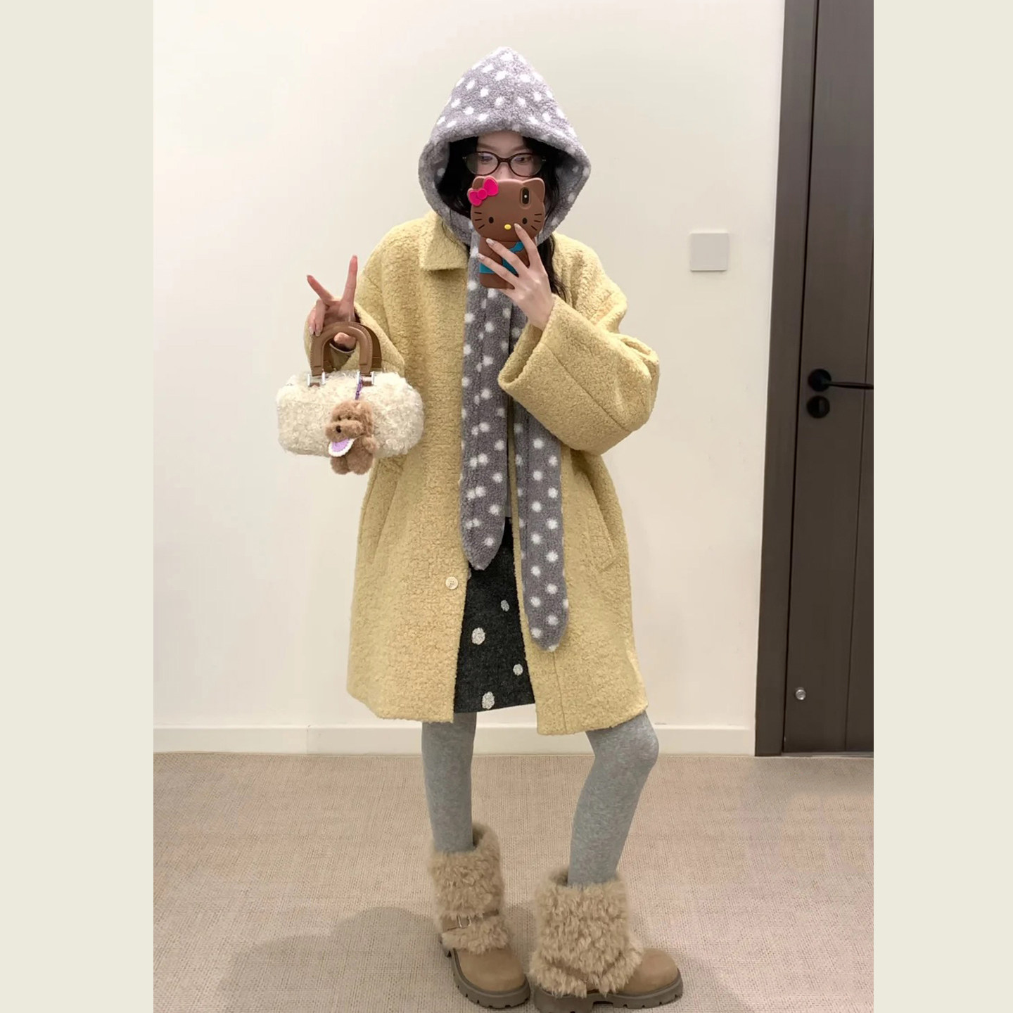 温柔风黄色减龄毛呢外套