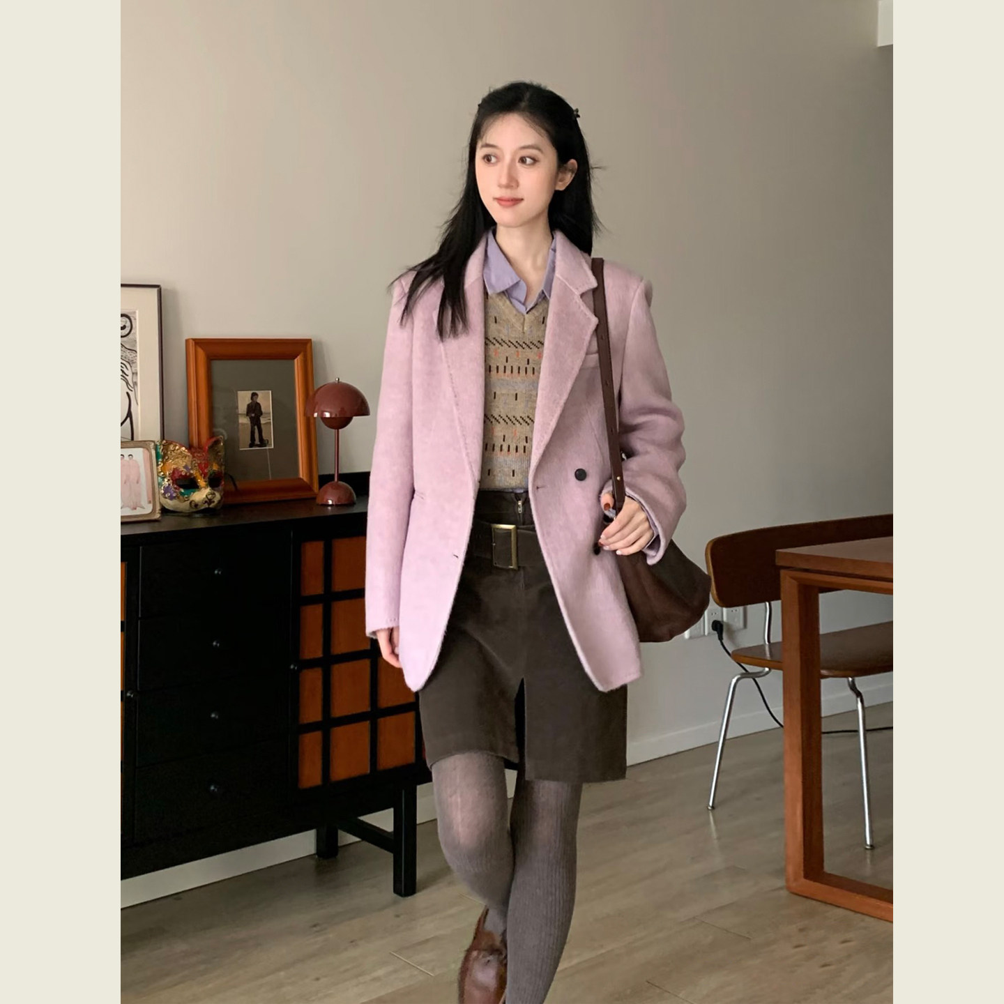 温柔风减龄紫色呢子大衣女秋冬季韩系高级感小个子西装毛呢外套,女装/女士精品,毛呢外套,淘宝优惠券,粉丝福利购,淘宝优惠卷