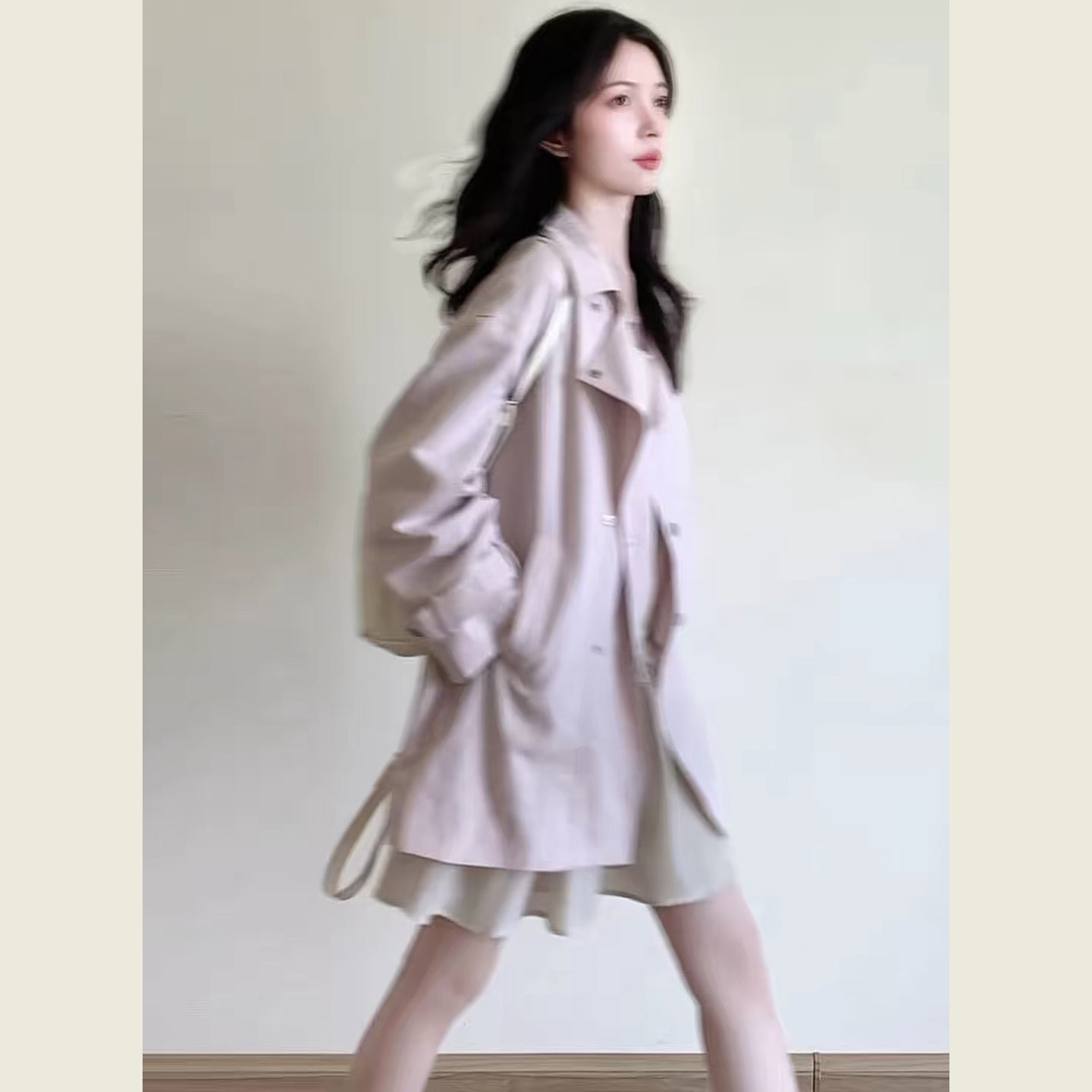温柔风紫色翻领双排扣绑带风衣女春秋季小个子廓形休闲减龄外套