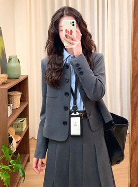 灰色西装套装女春秋新款气质休闲职业正装高级感西装半身裙两件套