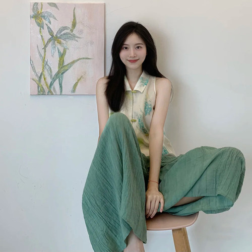 新中式撞色晕染两件套