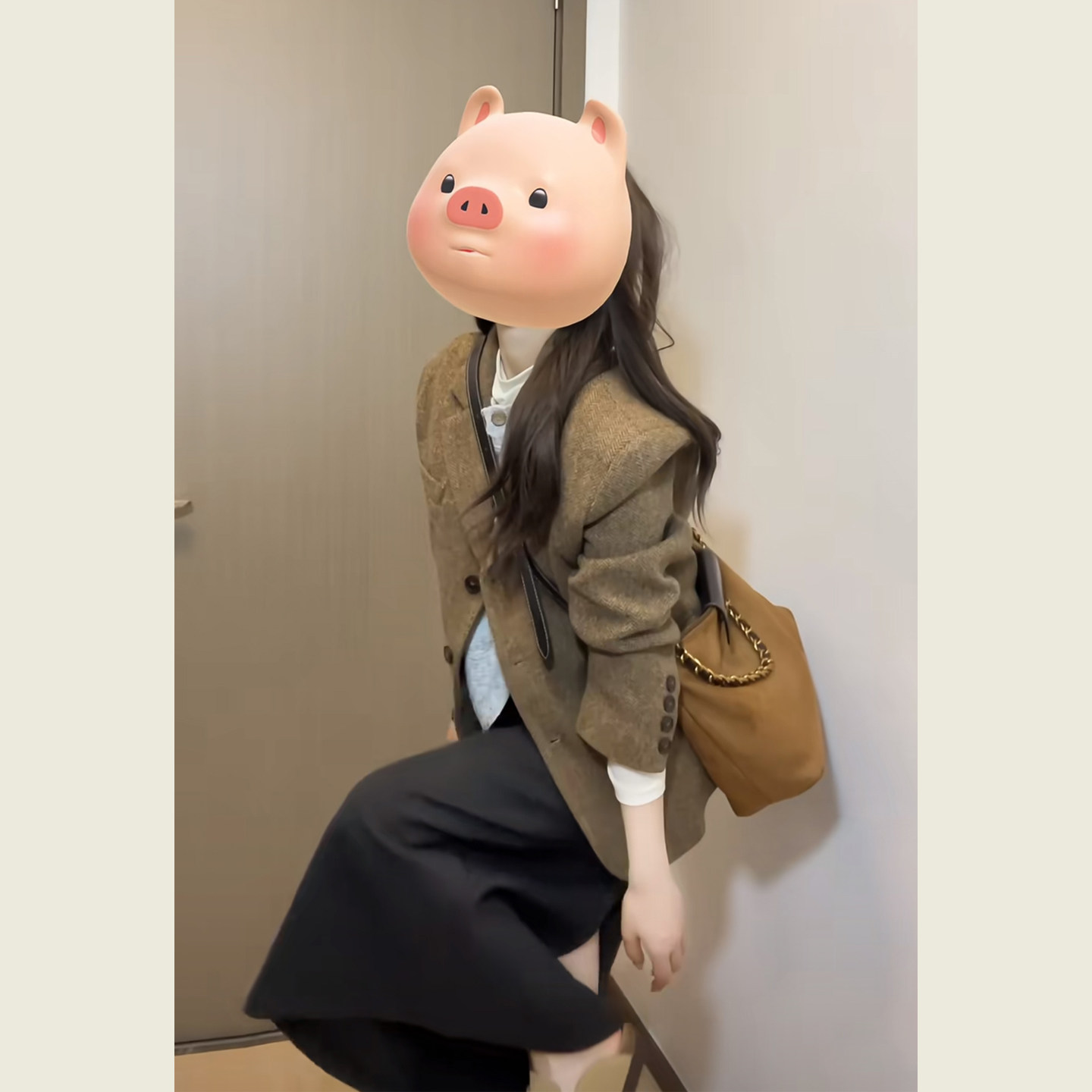 韩系英伦风棕色毛呢西装外套女秋冬季通勤风宽松显瘦休闲呢子上衣