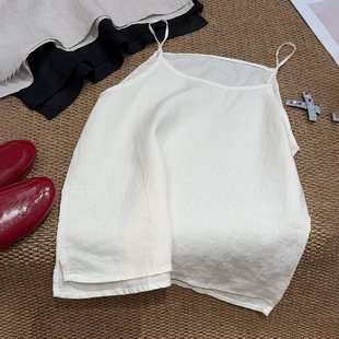 麻趣100%纯亚麻吊带背心女2026夏季 清凉透气宽松纯色内搭吊带 新款