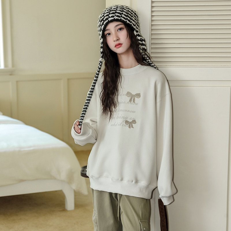 女大童加绒卫衣骄骄虎2024秋冬新款初中生一体绒保暖内搭上衣6371