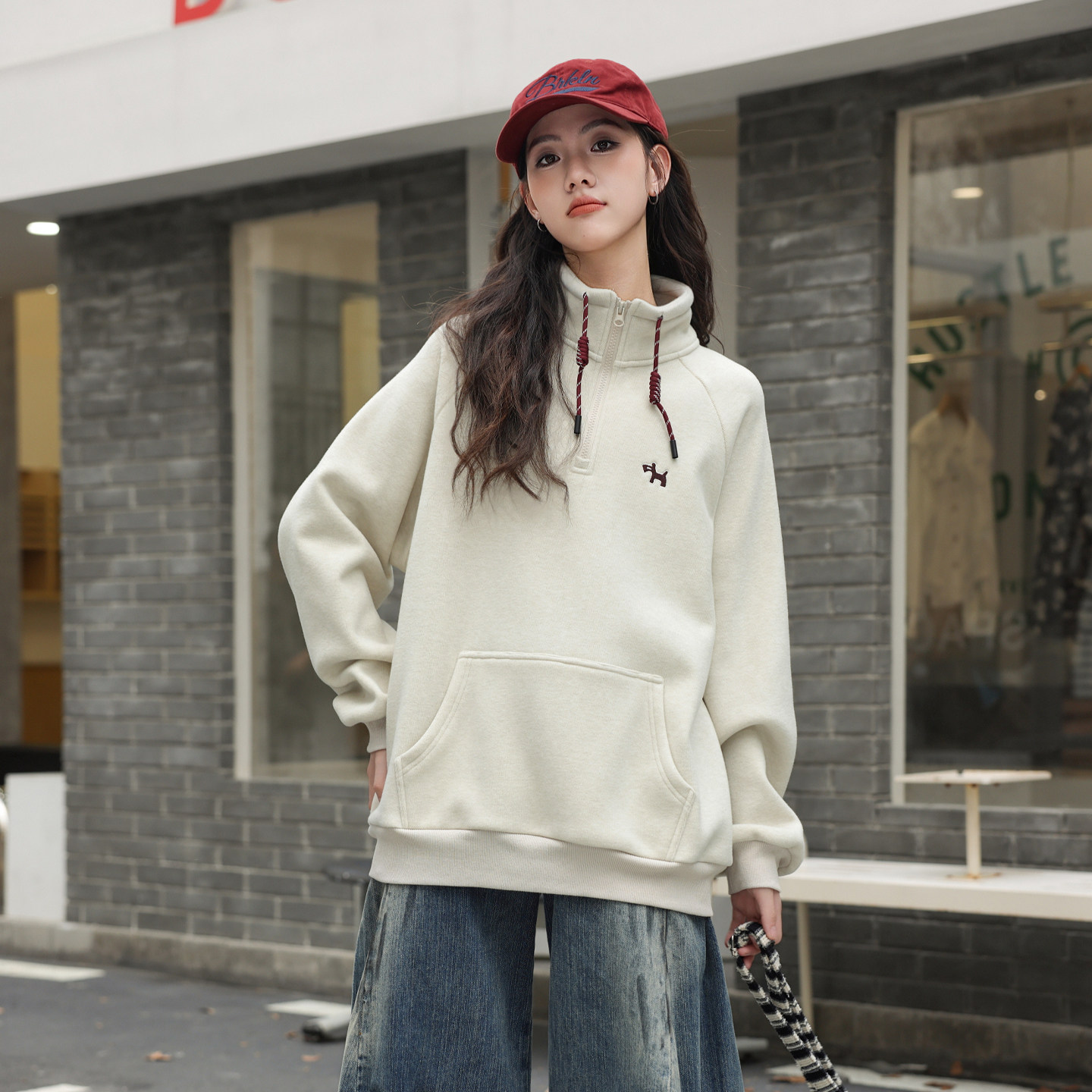 女大童加绒卫衣骄骄虎2025冬季新款初中生一体绒立领内搭上衣7445