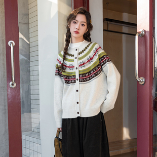 费尔岛女童毛衣2025冬季新款初中生高中生打底衫针织开衫外套3922