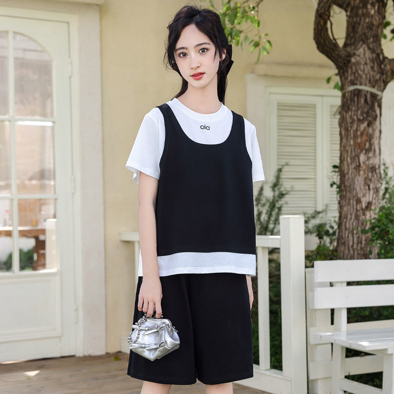 女大童夏季运动套装短袖短裤骄骄虎2025新款初中生休闲两件套7261