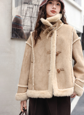 女童皮毛一体加厚外套骄骄虎2025冬季新款初中生高中生麂皮潮7553