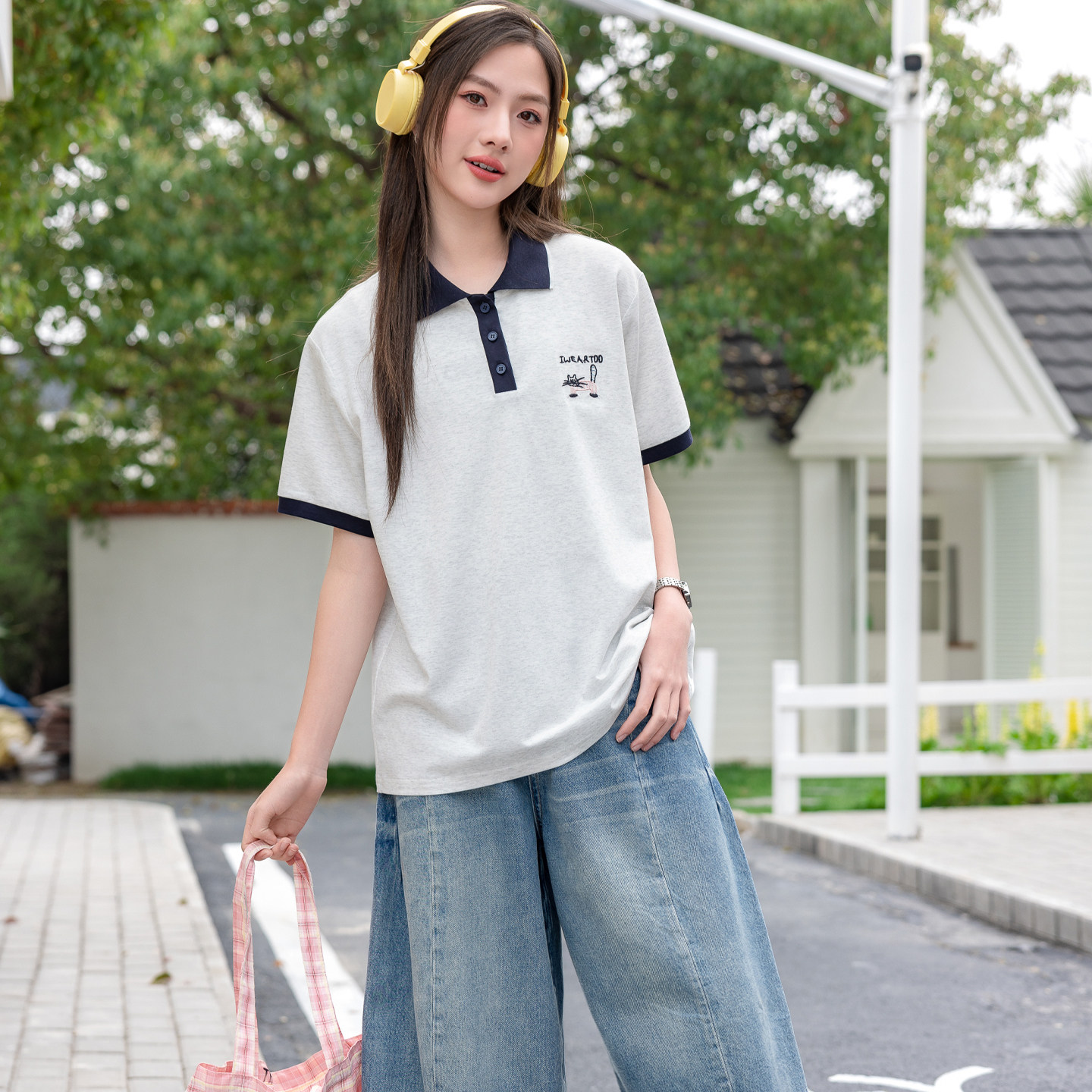 骄骄虎女童夏季莱赛尔短袖t恤2026新款初中生学生polo衫上衣9157