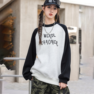 女童加绒卫衣骄骄虎2025冬季新款初中生一体绒插肩袖显瘦上衣7499