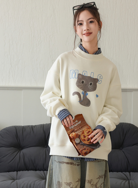 女大童加绒卫衣骄骄虎2025冬季新款初中生高中生一体绒上衣潮7462