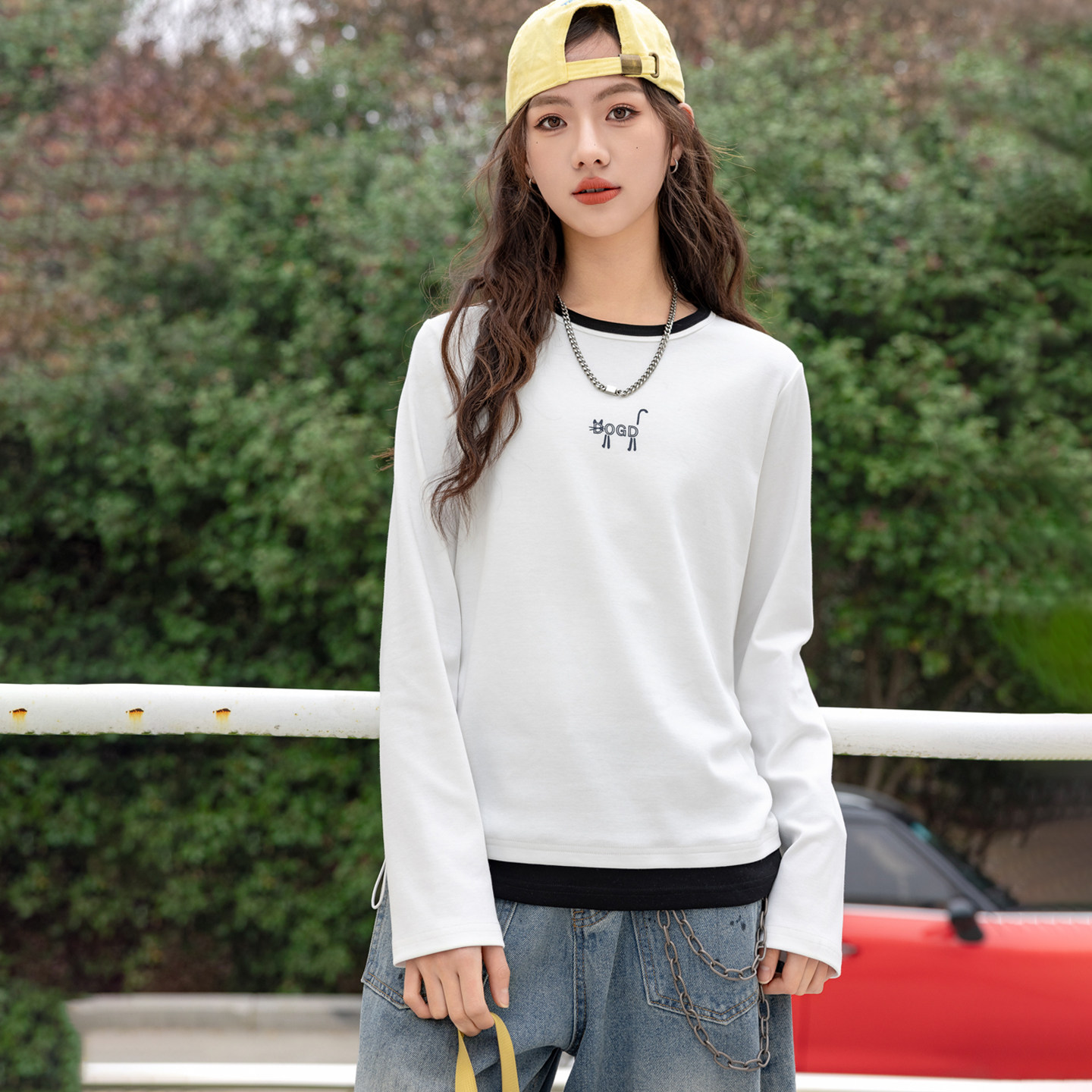 女童长袖t恤衫骄骄虎2026春季新款初中生假两件打底上衣T恤衫9095