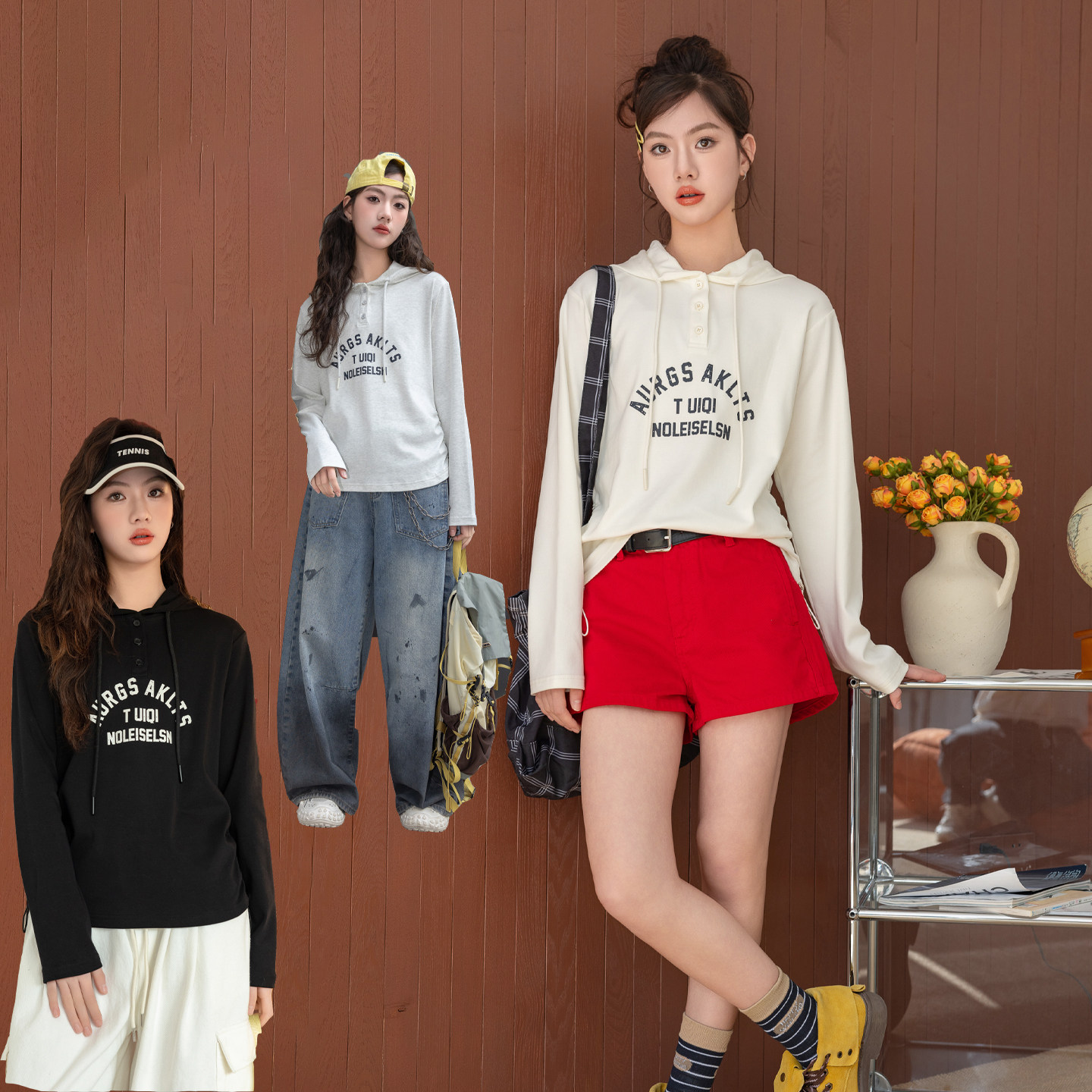 女童卫衣春装骄骄虎2026新款初中生连帽上衣打底衫长袖t恤衫9001