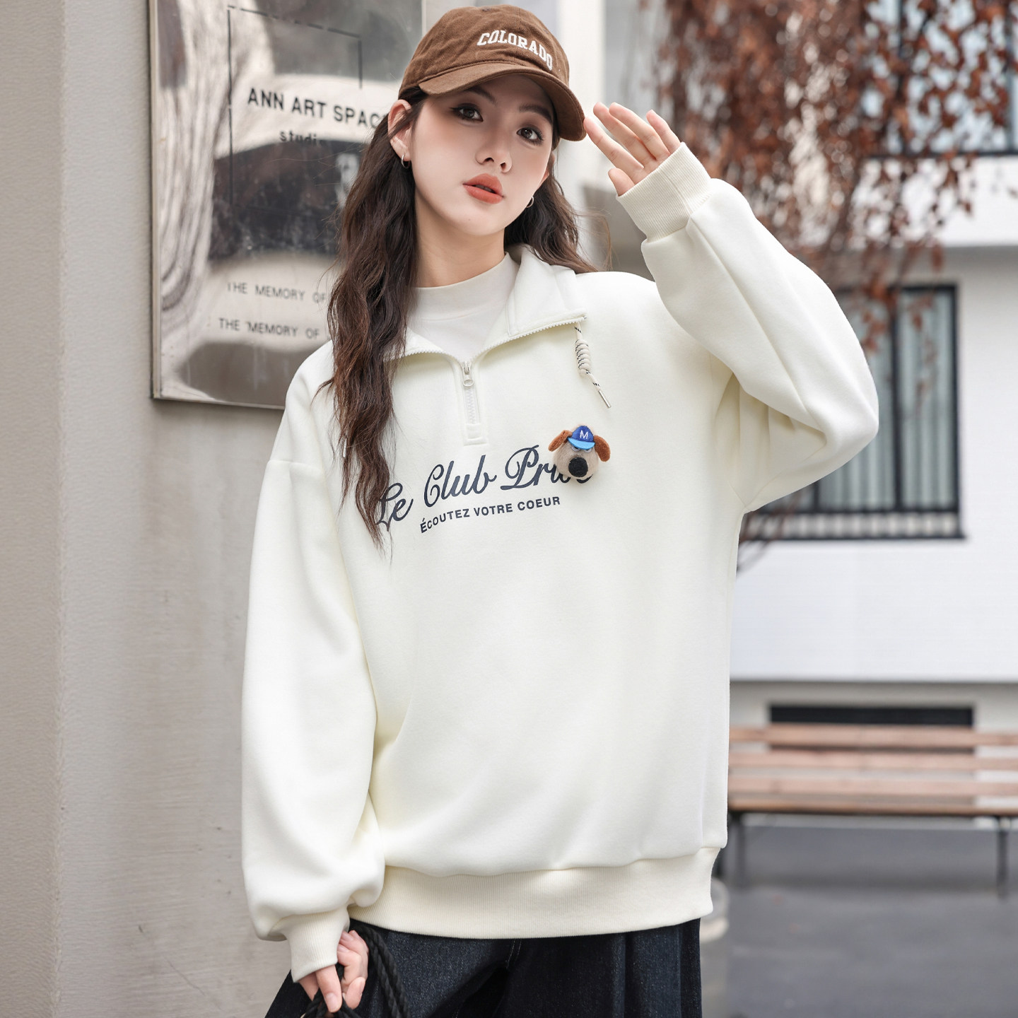 女大童加绒卫衣冬季新款骄骄虎2025初中生高中生青少年内搭7537