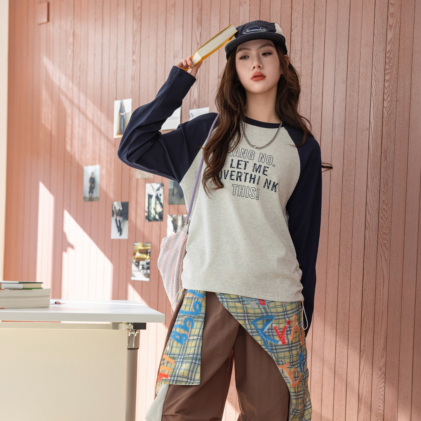 女童春装长袖t恤衫骄骄虎2026新款初中生高中圆领打底衫上衣9012