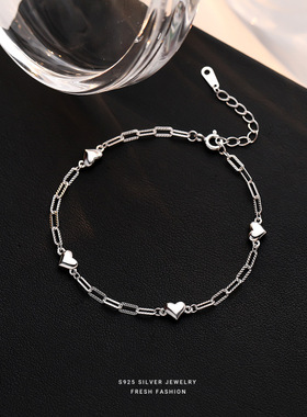 S925纯银回形针爱心手链女2025新款高级感ins风时尚百搭手环手饰