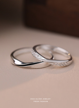 七夕礼物S925纯银莫比乌斯情侣戒指活口微镶时尚小众设计感对戒