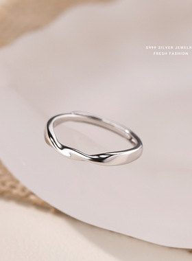 莫比乌斯戒指女s999纯银韩版时尚百搭轻奢可调节足银指环首饰足银